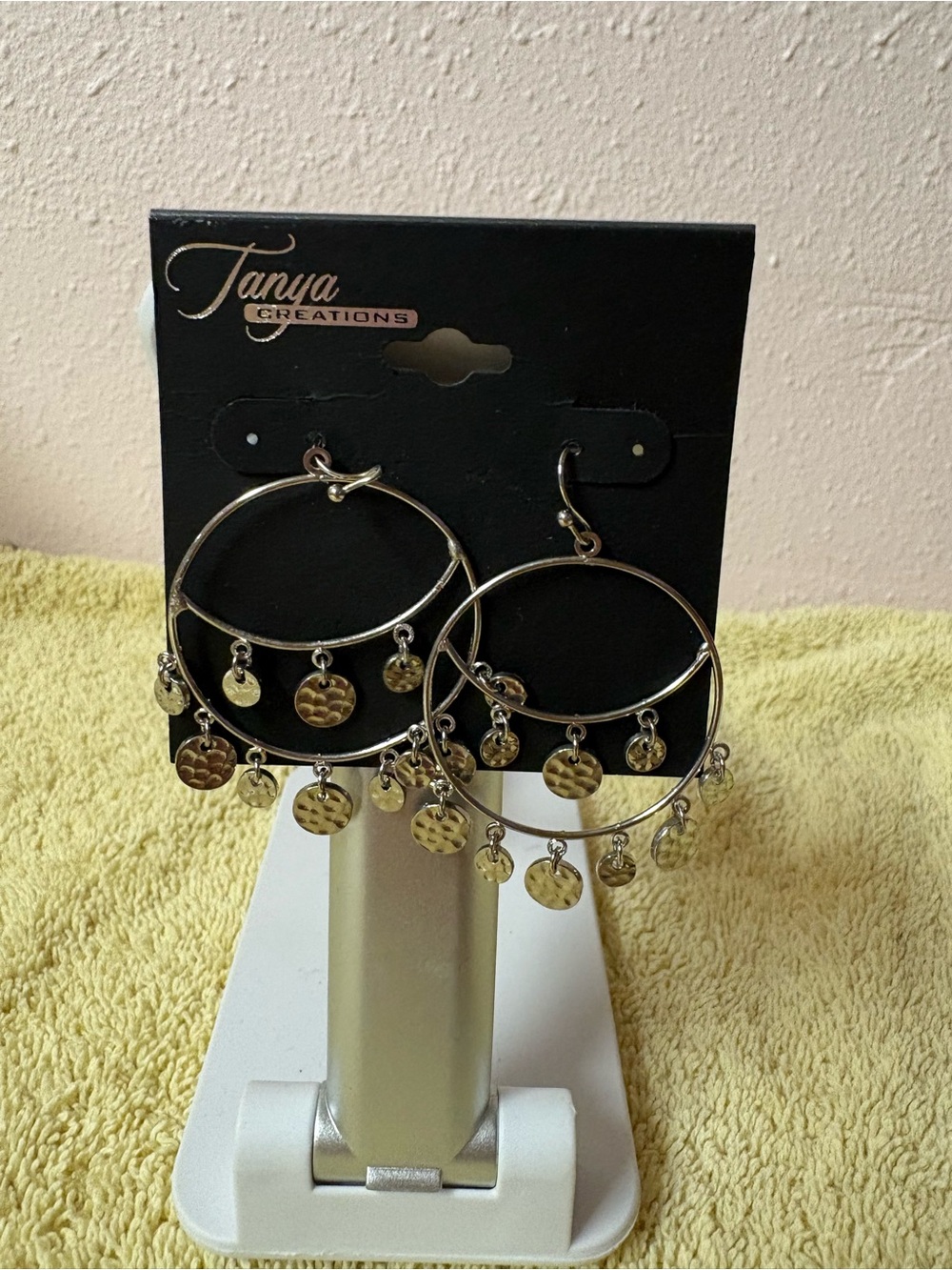 Tanya Creations Silver Tone Coin Dangle Hoop Earrings Boho Statement